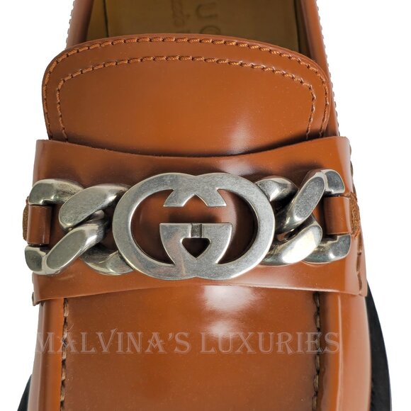 GUCCI SHOES MENS MOC TOE LUG SOLE MOCCASINS LOAFERS w LOGO  sz 7.5 US 8 main image 5